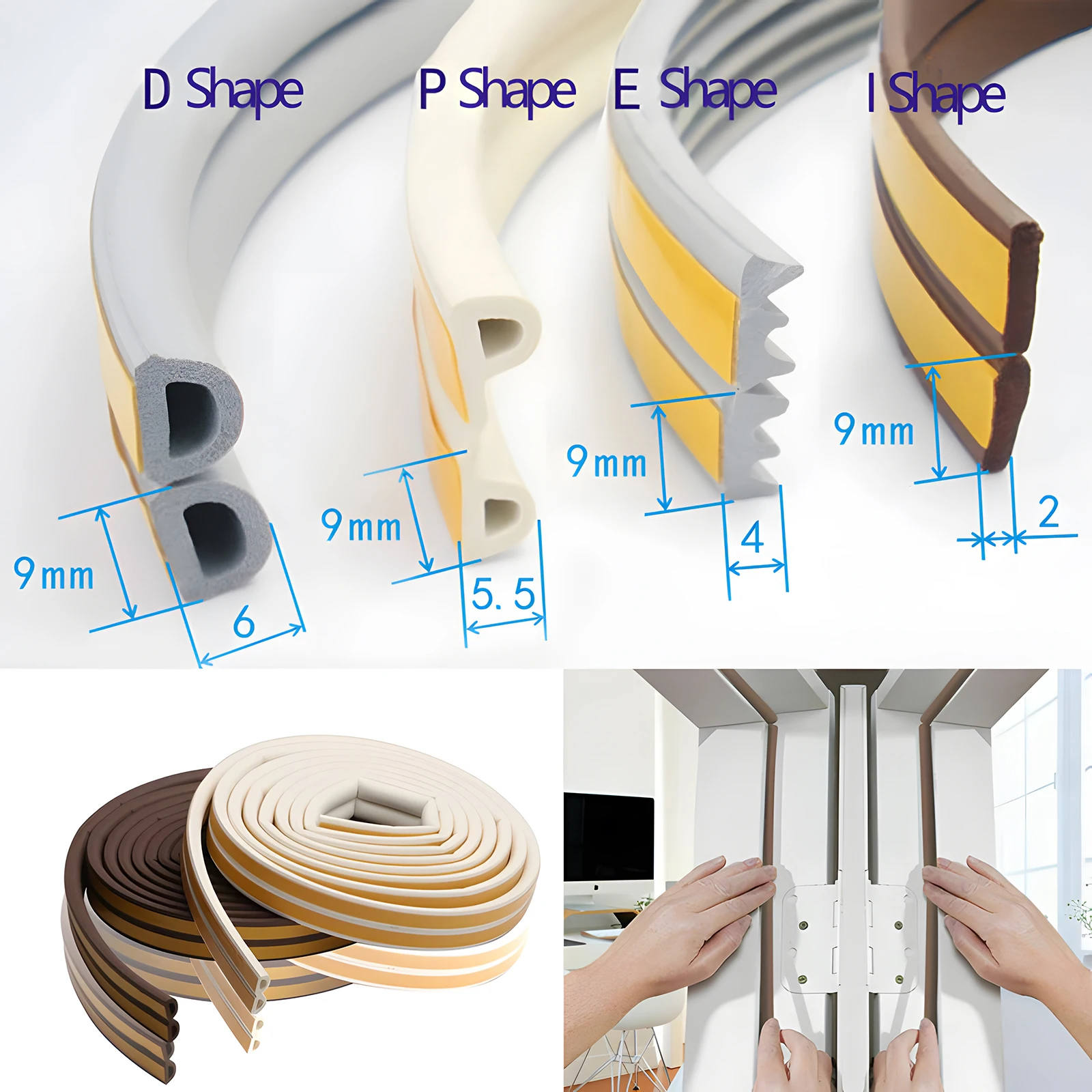 5/6/10M D I P E Weatherstrip Door House Rubber Strip Foam Door Seal Window Sealing Strip under Door Window Anti Cold Pudding