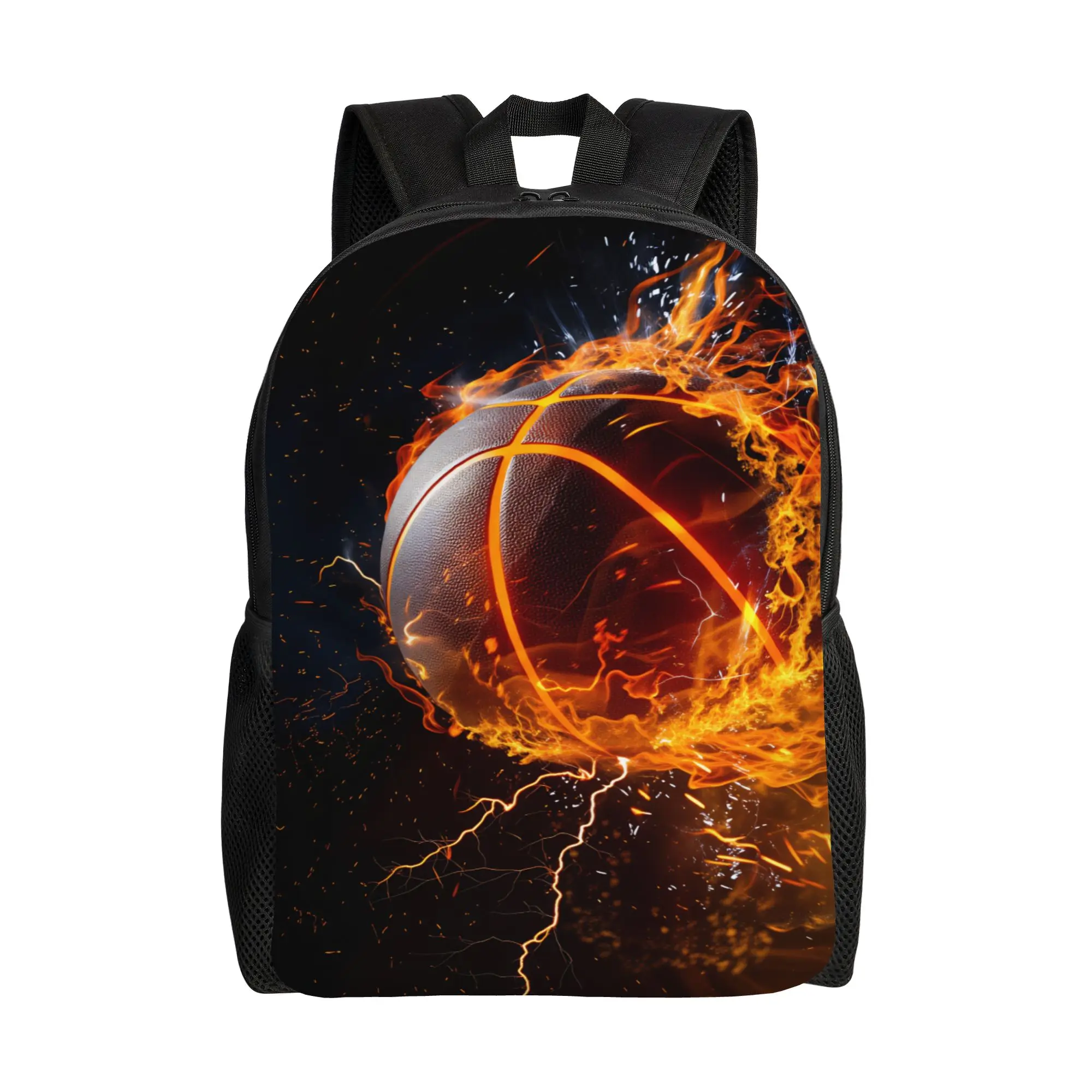 

Fiery Basketball with Lightning Effect (2) Backpack Daily Backpacks Boy Pretty High School Bags Designer Breathable Rucksack