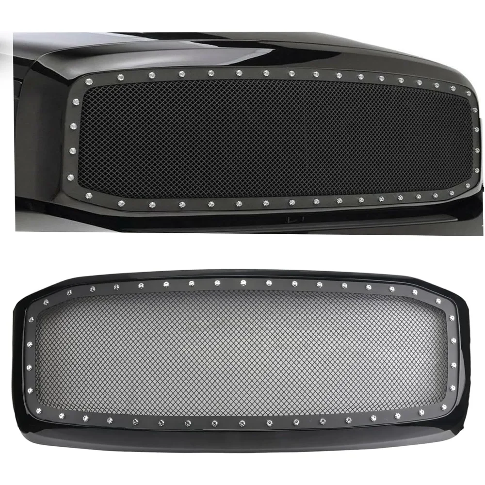 

Передняя решетка для Dodge Ram 1500 2006-2008 и 06-09 2500 3500 — основные верхние глянцевые черные решетки с сеткой и заклепками