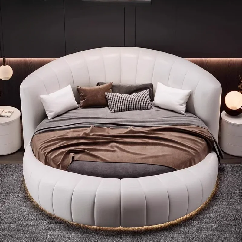 Materac do łóżka King Size z luksusowej skóry, nowoczesny design, łóżko dla dorosłych, łóżko loftowe, okrągłe łóżko, łóżko pojedyncze, łóżko queen size, Camas De Dormitorio, meble do sypialni