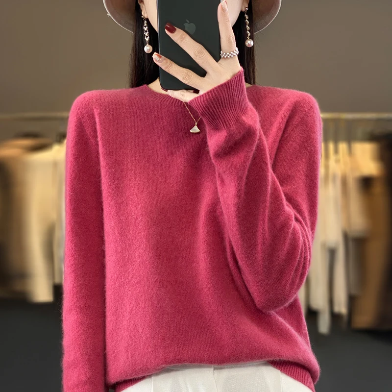 100% authentic cashmere women\'s round neck pullover sweater loose plus size sweater bottoming sweater.