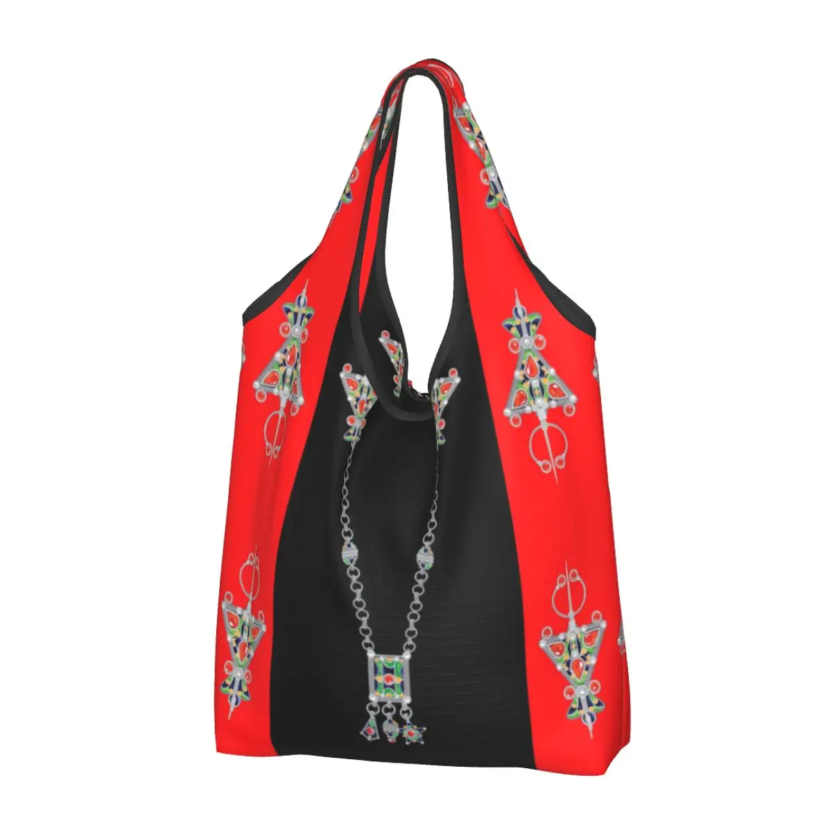 Custom Kabyle Jewelry Shopping Bags Women Portable Large Capacity Groceries Amazigh Carpet Berber Shopper Tote Bags