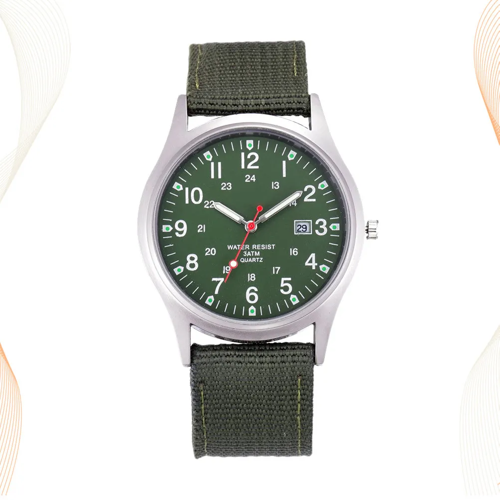 1Pcs High Grade Quartz Wrist Watch for Men Military Inspired Canvas Strap Date Function Elegant Simple Luxury Male Watch Green