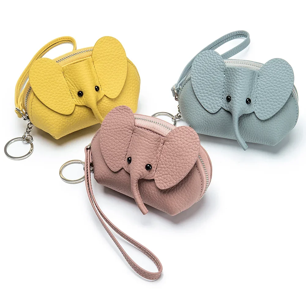 

New Bag Creative Wallets Card Bags Genuine Leather Elephant Coin Purse Women's Small Compact Top Layer Cowhide Handbag Gifts