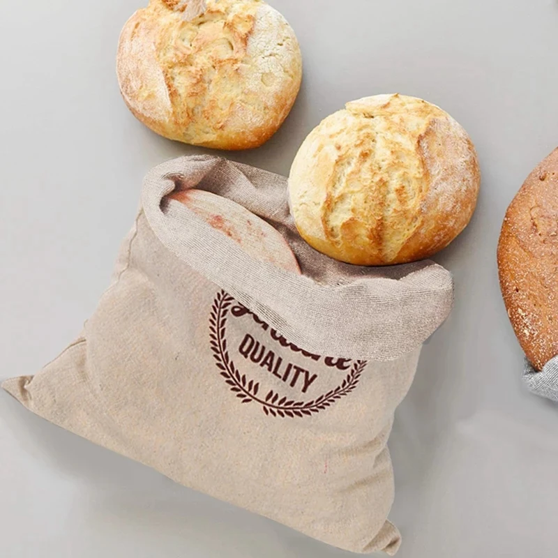 Bolsas de pan de lino reutilizables, bolsa con cordón para pan artesanal casero, bolsa de almacenamiento de pan de lino