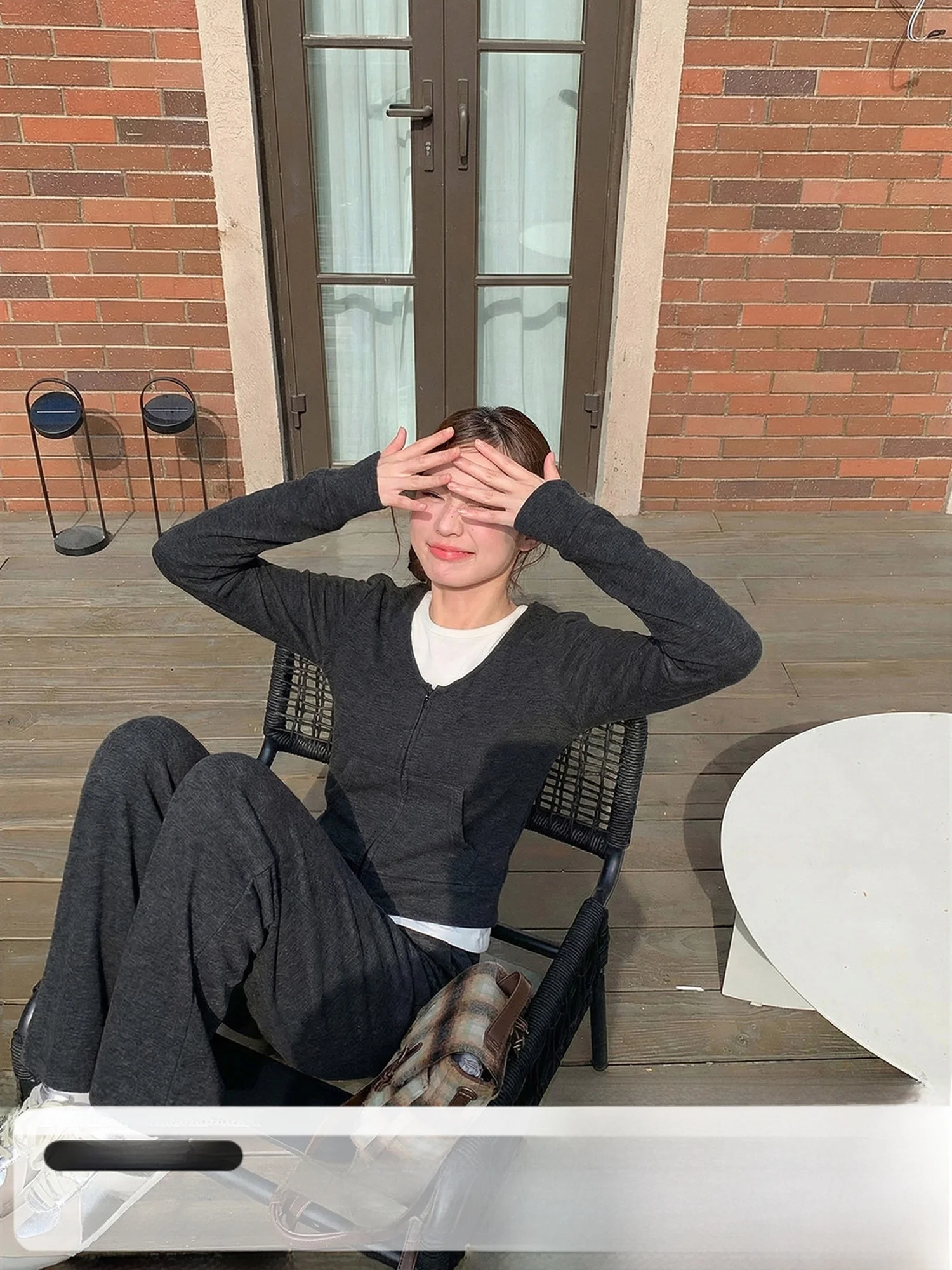 

77space Korean Sle Women's Spring Striped V-Ne Open Cardigan Top ey Drape Straight Leg Pants Casual Two-Piece Set