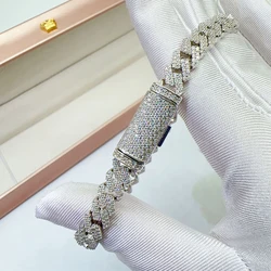 Hiphop 8MM Iced Moissanite Cuban Chain Bracelet Men Rock 925 Silver Jewelry Miami Link Bracelet Bangles Pass Diamond Tester
