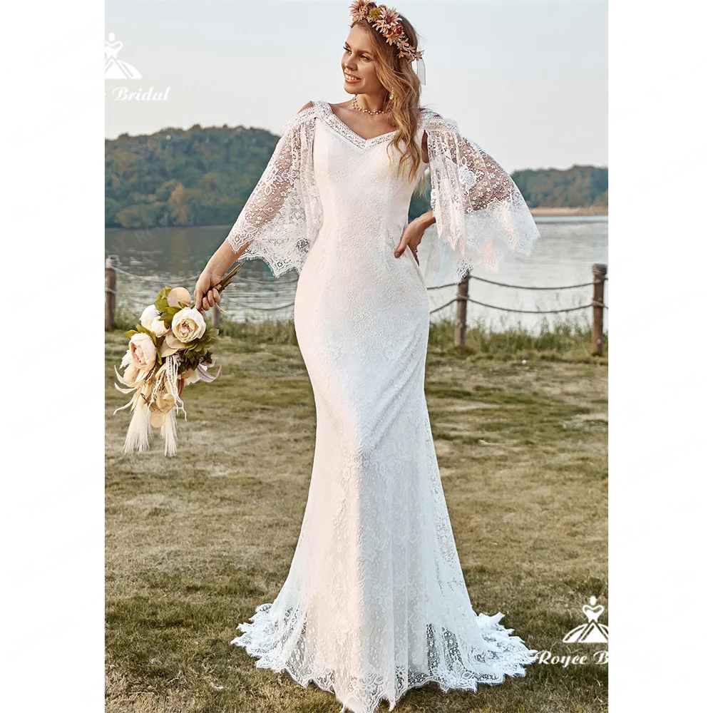 Roycebridal-レースの人魚のウェディングドレス,Vネック,ウェディングドレス,コートトレイン,卒業式,2022