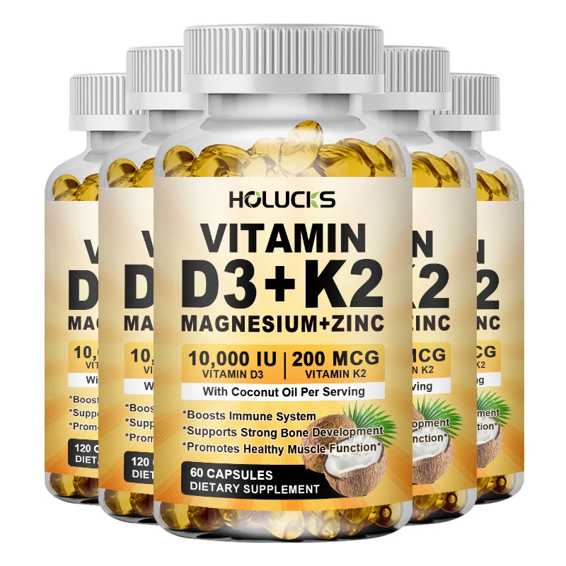 

HOLUCKS Vitamin D3 10000IU with K2 MK-7, Magnesium & Zinc, Supports Strong Bones, Teeth, Heart, Cardiovascular Health for Adults