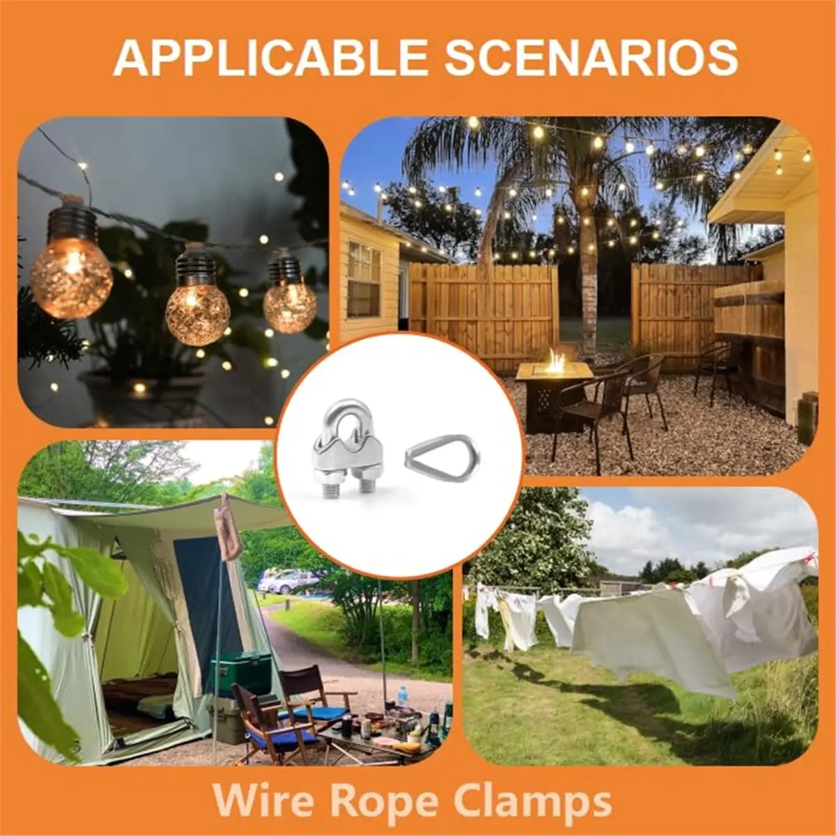 Wire Rope Clip Kit (Includes U-Bolt Rope Clips, Thimbles, and Hex Key) - for Securing Wire Rope Rigging Connections
