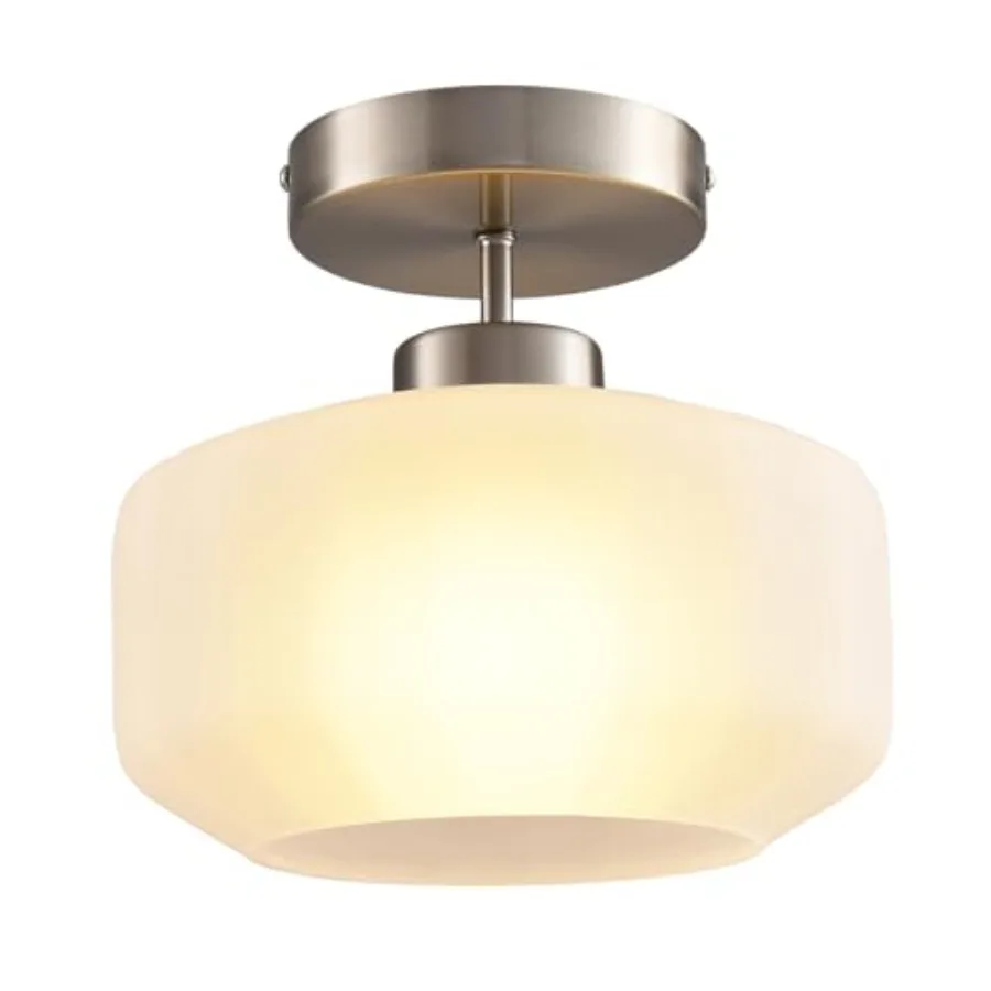 

Industrial Nickel Matte Light Fixtures Ceiling Mount, with Frosted Glass Shades Semi Flush Mount Ceiling Light, for Hallway Fix