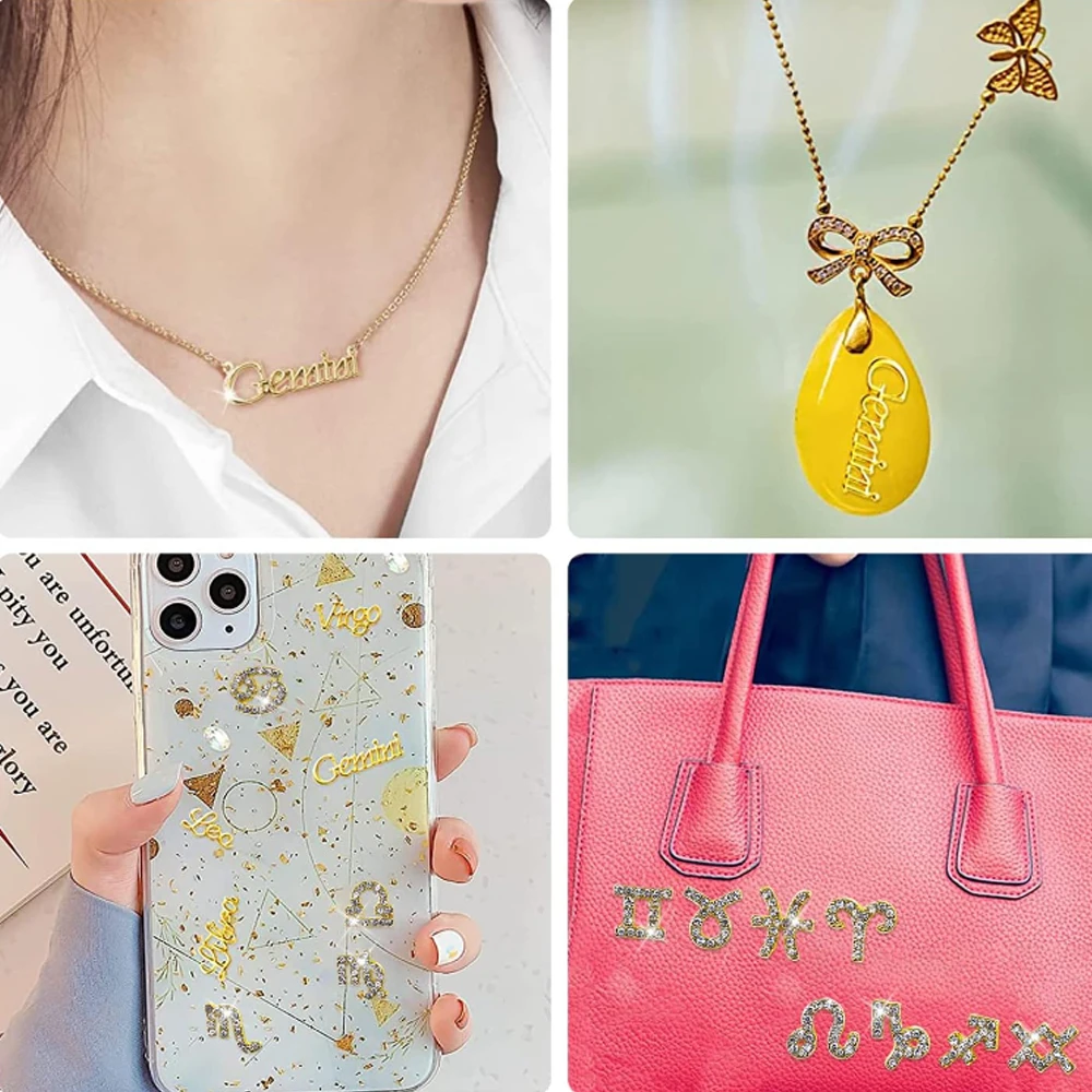 24 Pieces Gold Alloy Zodiac Nail Charms 12pcs Zodiac Signs Nail Studs 12pcs Constellation Words Nail Charms Twelve Constellation