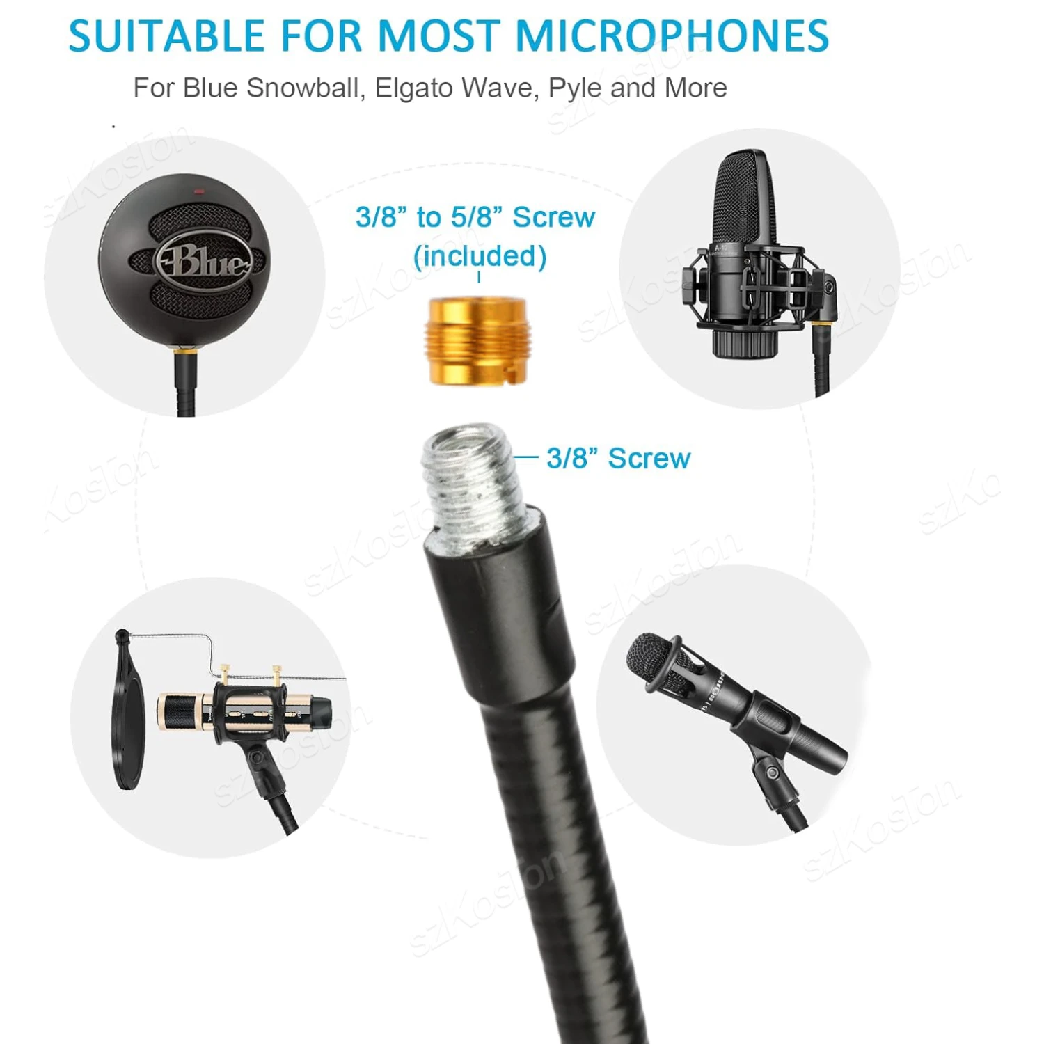 حامل ميكروفون سطح المكتب المرن برقبة معقوفة مع حامل هاتف ، حامل ذراع لثلج كرة الثلج الأزرق ، SM58 ، PGA48 ، Samson A6V ، K669