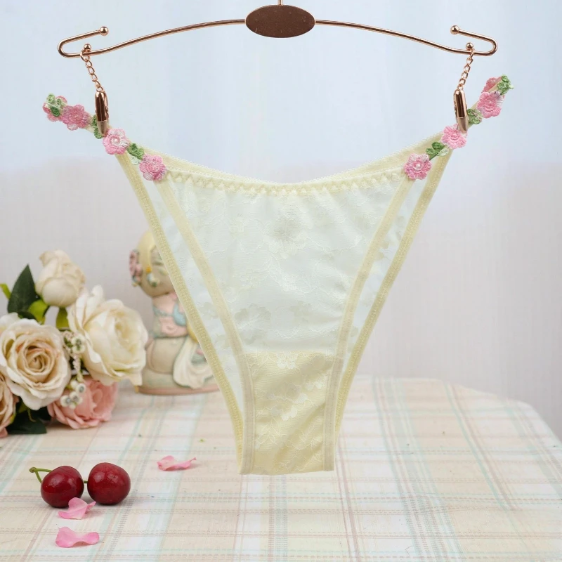 Bestickte Blumenspitze Damenunterwäsche Niedrige Taille Transparente Netz-Slips Romantische Blumendekoration Damen-Slips – Detail 8