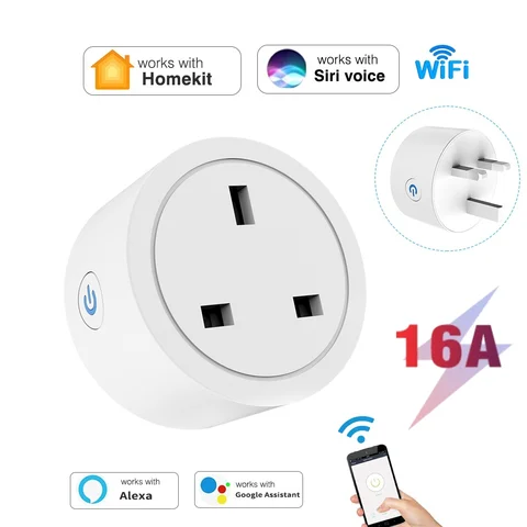 영국 16A 홈킷 와이파이 플러그 스마트 소켓 에너지 모니터링 기능 포함 앱 원격 제어 타이머 기능 알렉사 구글 앱과 호환