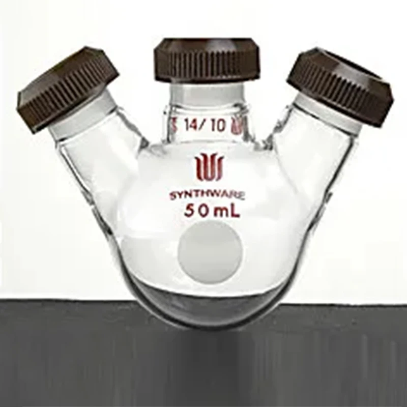 

SYNTHWARE Micro three threaded round bottom flask, Capacity 25mL 50mL, Joint 14/10, Perforated cover, Borosilicate glass bottle