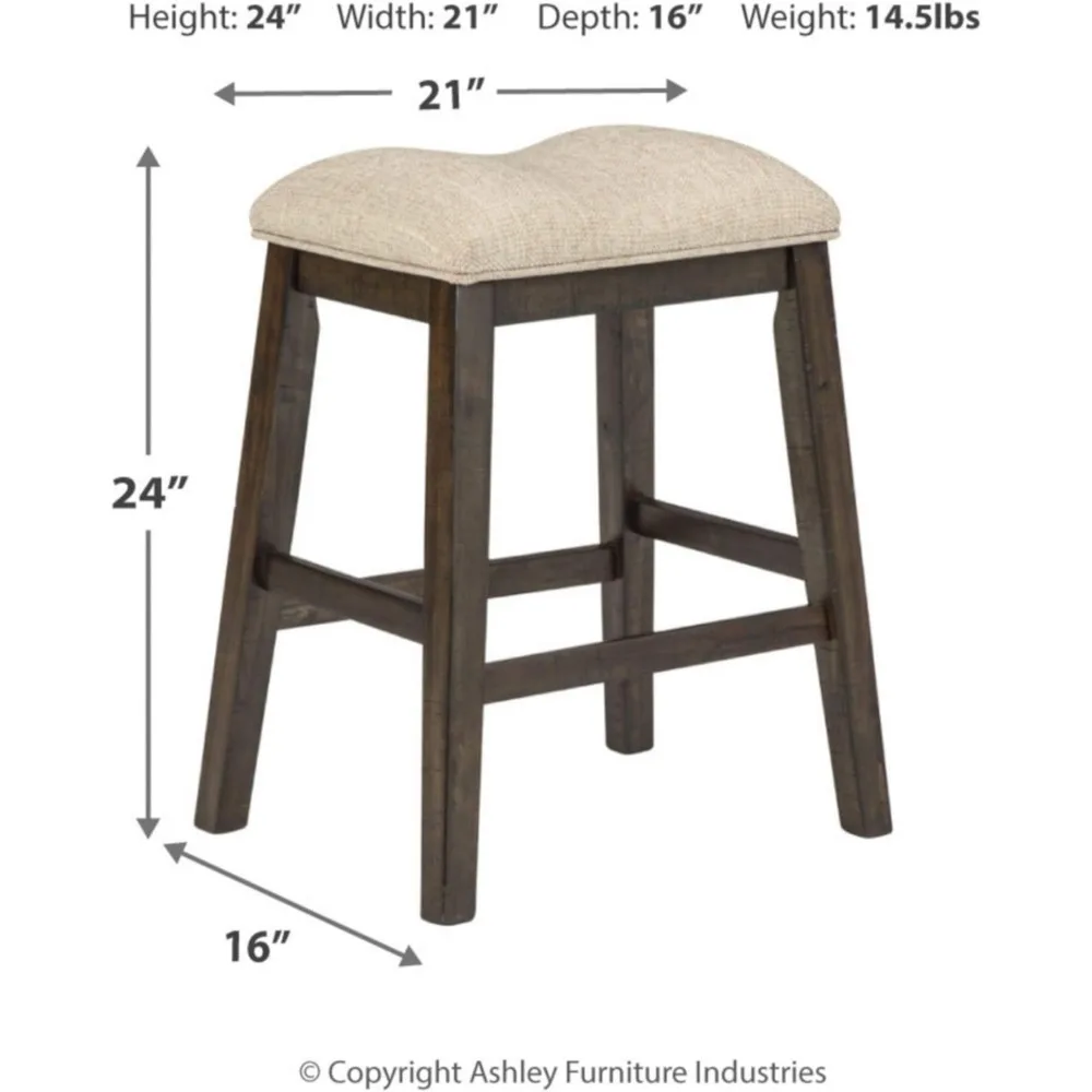 Sgabello da bar imbottito con altezza del bancone da 24 "robacchetta Modern Farmhouse, 2 conteggi, marrone chiaro