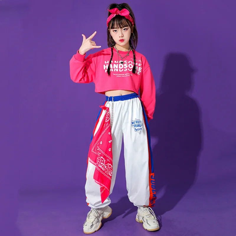 Girls Hip Hop Crop Top Cargo Pants Child Sweatshirt Plaid Skirt Kid Streetwear Jazz Cheerleader Street Dance Costume Clothes Set