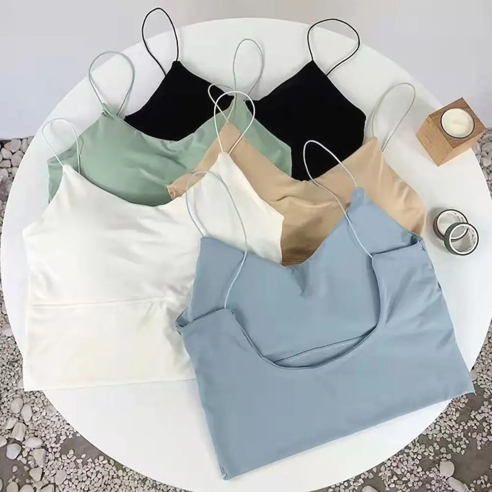 Soutien-gorge tube en soie glacée couleur unie, fines bretelles, dos nu, sans armatures, avec coussinets de poitrine rembourrés