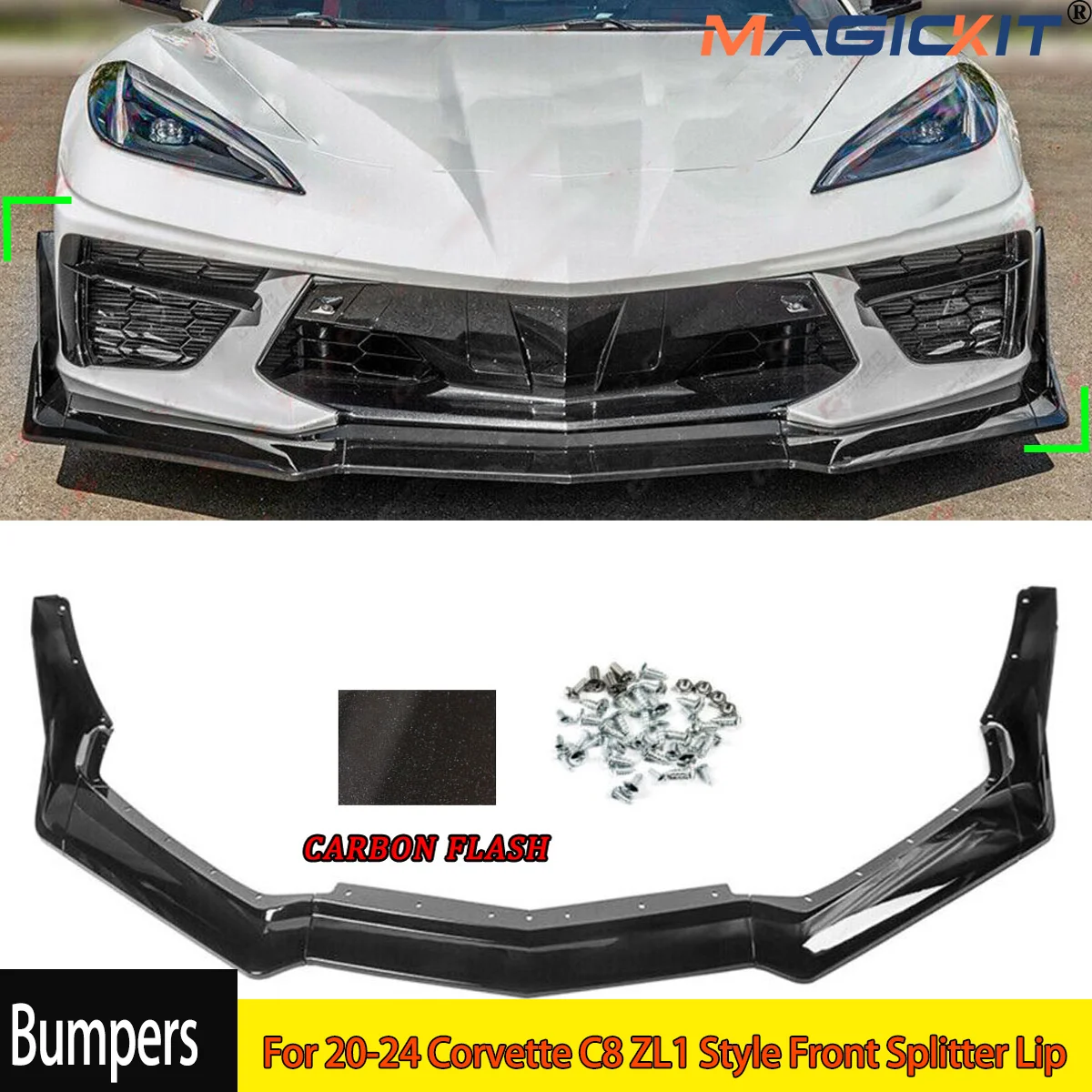 CARBON FLASH For 20-24 Corvette C8 ZL1 Style Front Splitter Lip & Side Winglets