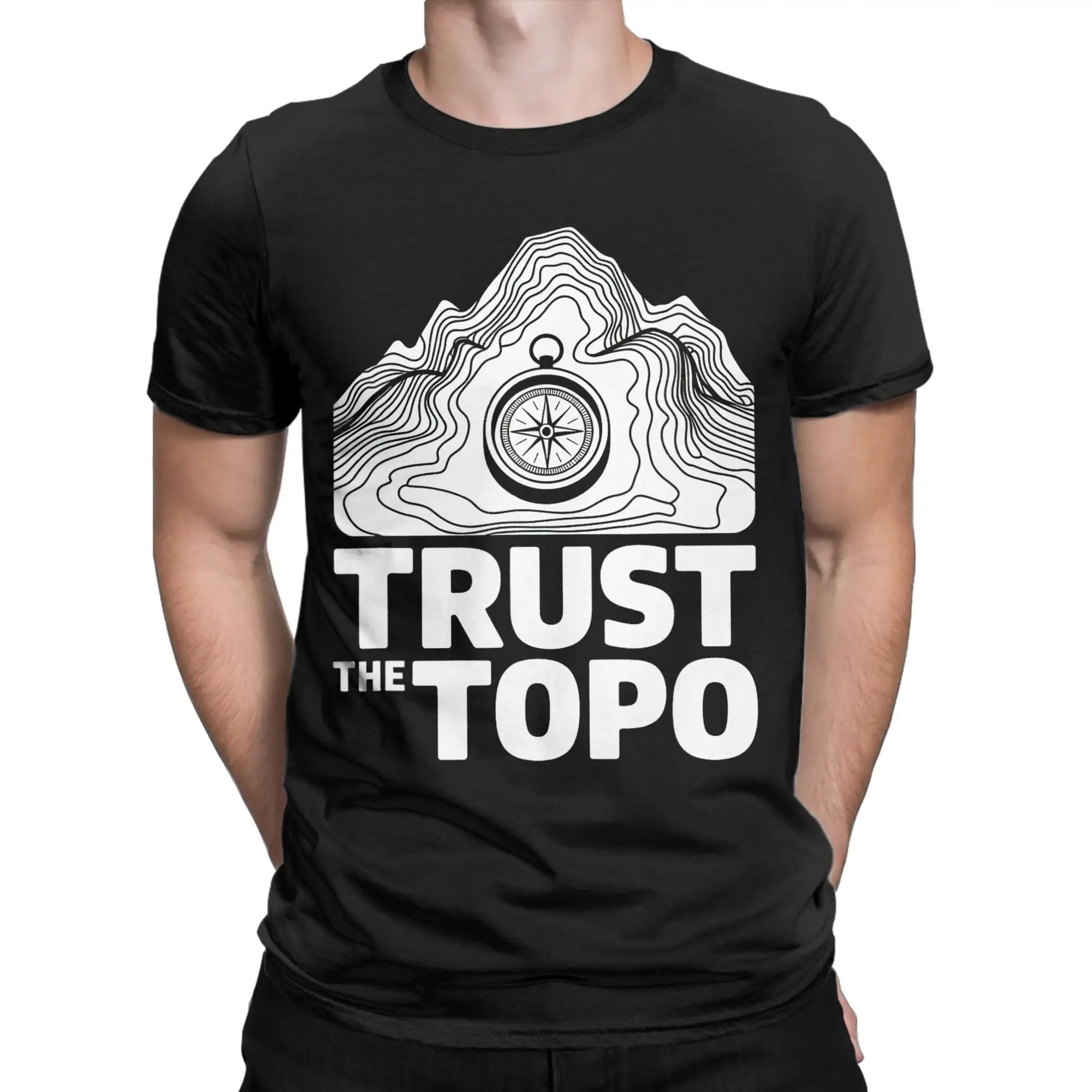 Funny Topographic Contour Lines Trust The Topo Map T Shirt T-Shirt Round Neck Cotton T Shirts Topographic Line Short Sleeve Tees