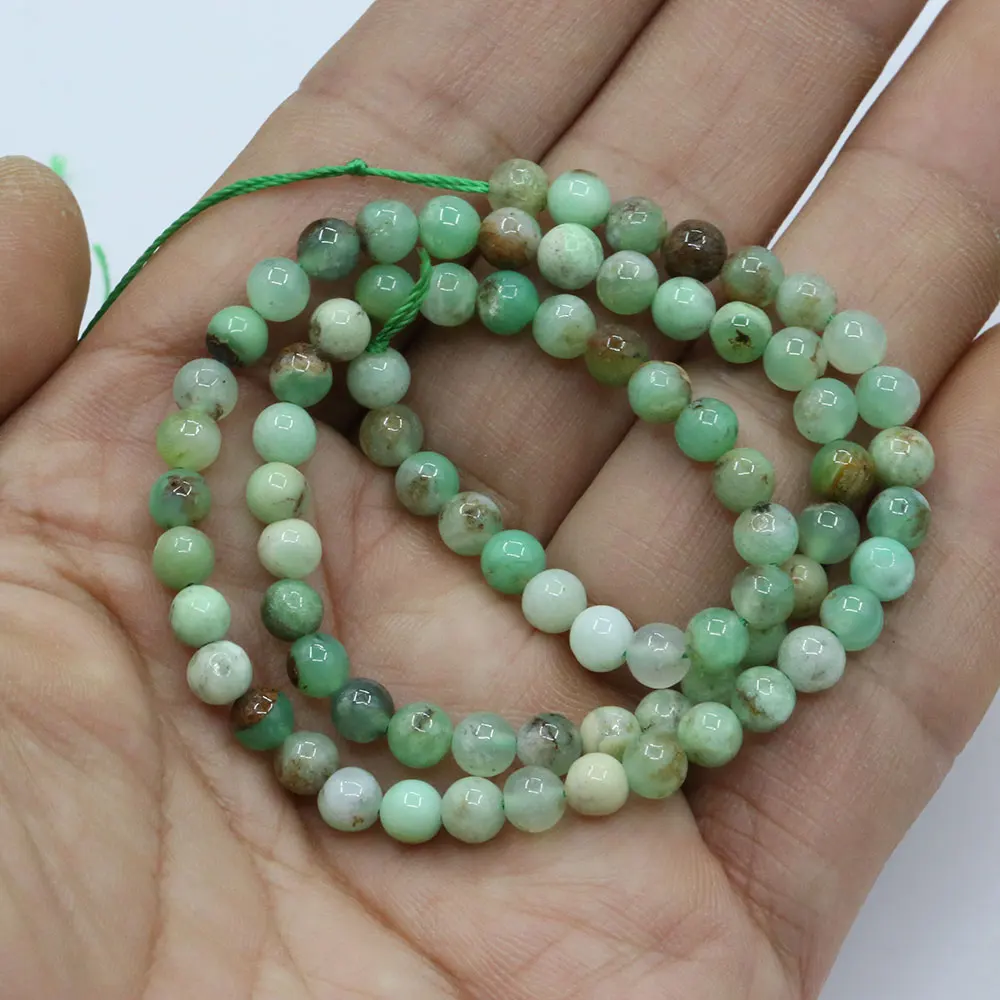 APDGG 5mm Natural Green Chrysoprase Smooth Round Real Gemstone Loose Beads 15.5\