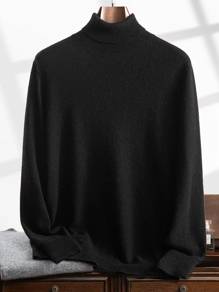 Moda Podstawowy Mężczyźni 100% Kaszmirowy Sweter Turtleneck Długi Rękaw Pulower Odzież Inteligentny Casual Kaszmir Dzianina Odzież Topy