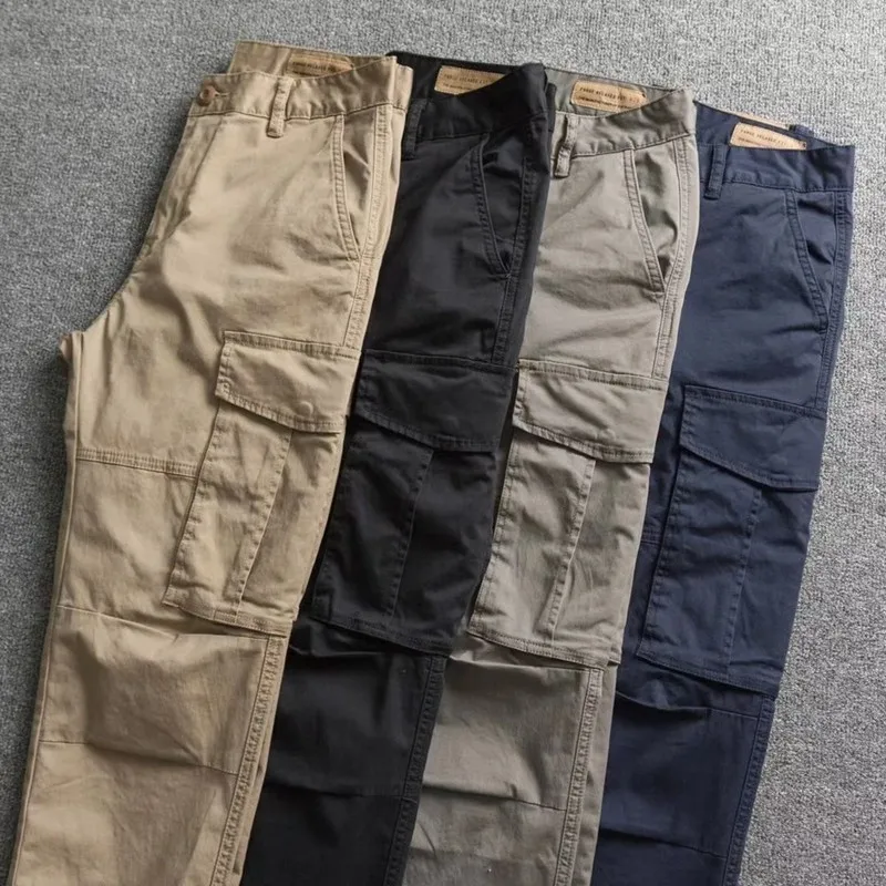  New Spring and Autumn Men's Casual Solid Multi-pockets Overalls Side Large Pocket Cotton Long Pants Youth