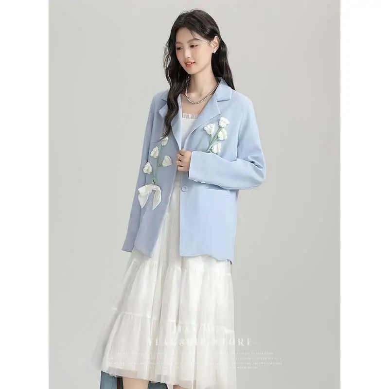 

Women Clothing Autumn Fashion Simplicity Button Solid Color Tailored Collar Female All-match Pocket Temperament Cardigan Coat