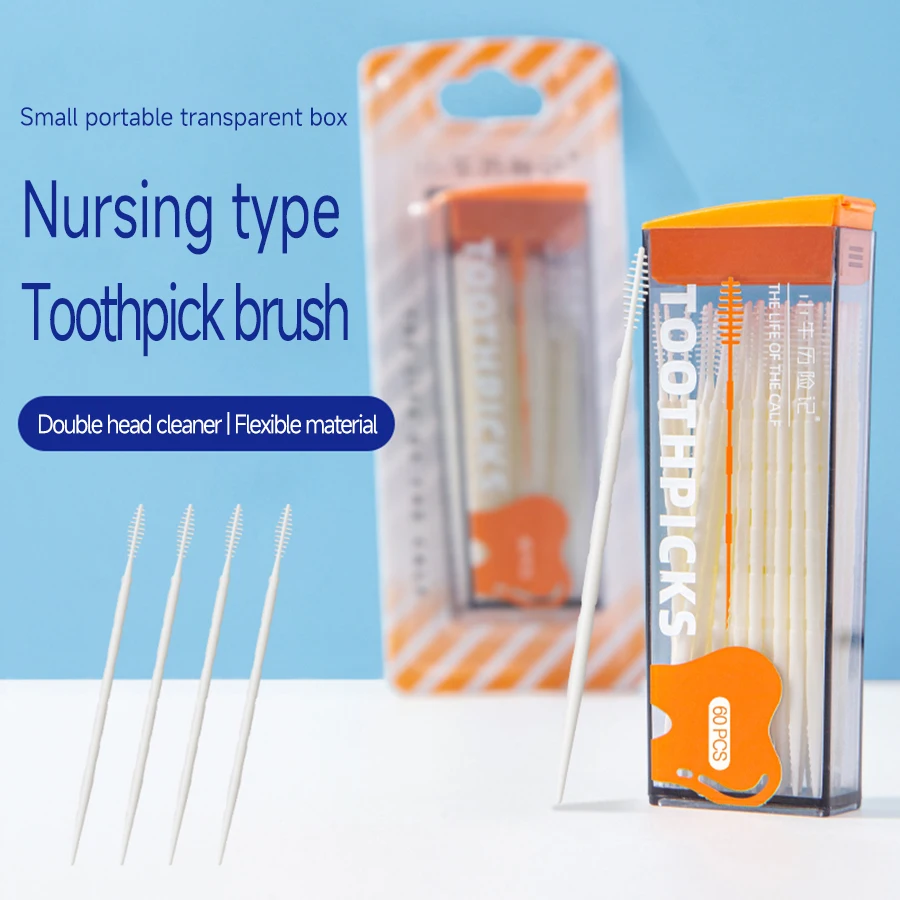 60Pcs/Box Portable Fish Bone Shape Disposable Plastic Toothpicks Teeth Cleaning Interdental Brush