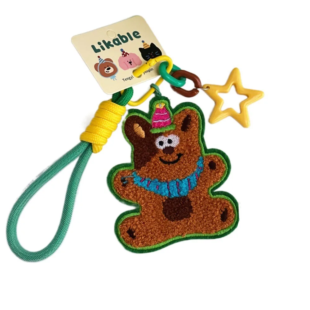 

Bag Charms Cartoon Puppy Keychain Phone Chain Love Pendant Pendant Embroidery Key Ring Braid Rope Bag Charms Car Key Pendant
