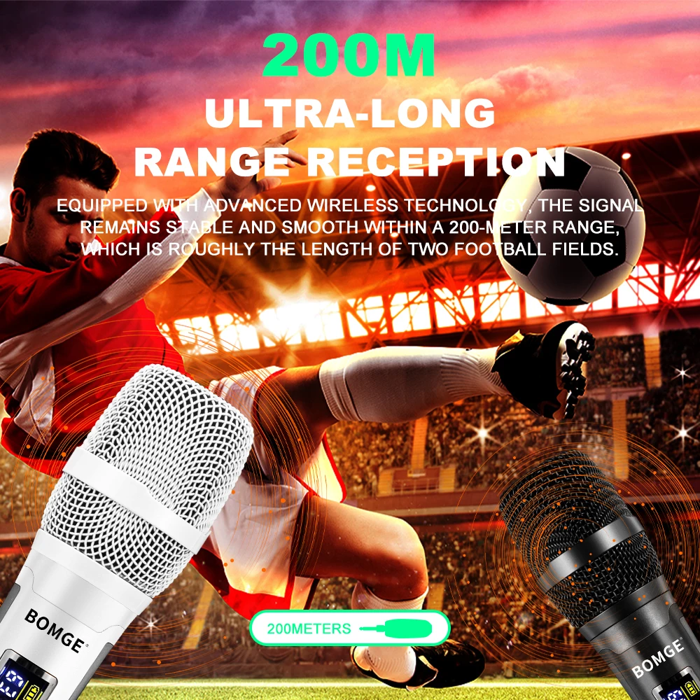 PRO Dual Handheld Wireless Microphone System, 200m/656ft Long Range, Lightweight Design, for Karaoke, Church, Live Performance