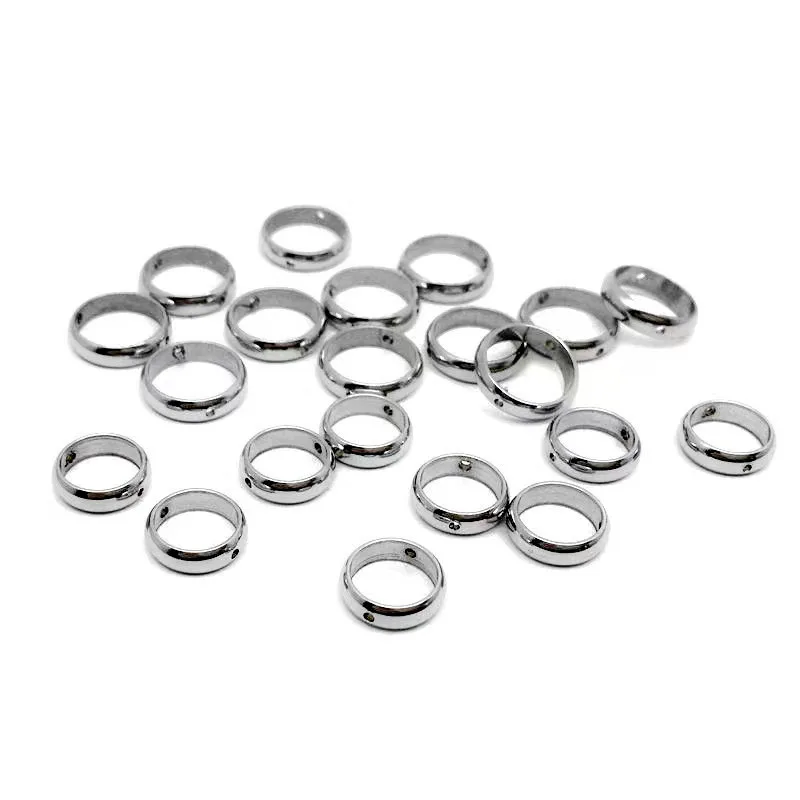 10 Stück Edelstahl-Abstandsperlen mit Doppelloch, Kreisförmige Rahmenperlen, Abstandsringe, Verbinder für DIY-Schmuckherstellung und Bastelarbeiten – Detail 2