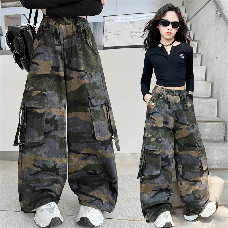 Spring Autumn Children Tactical Camouflage Hunting Cargo Pants for Boy Girl Sweatpants Unisex Kids Loose Casual Street Trousers