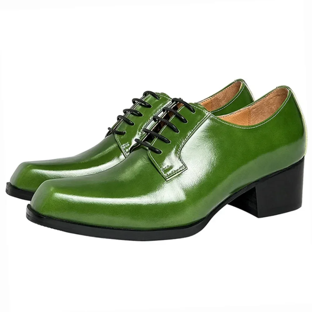 5 Cm High Heels Mens Leather Shoes Luxury Genuine Leather Brand Handmade Black Formal Business Party Social Shoes 2025 New Style