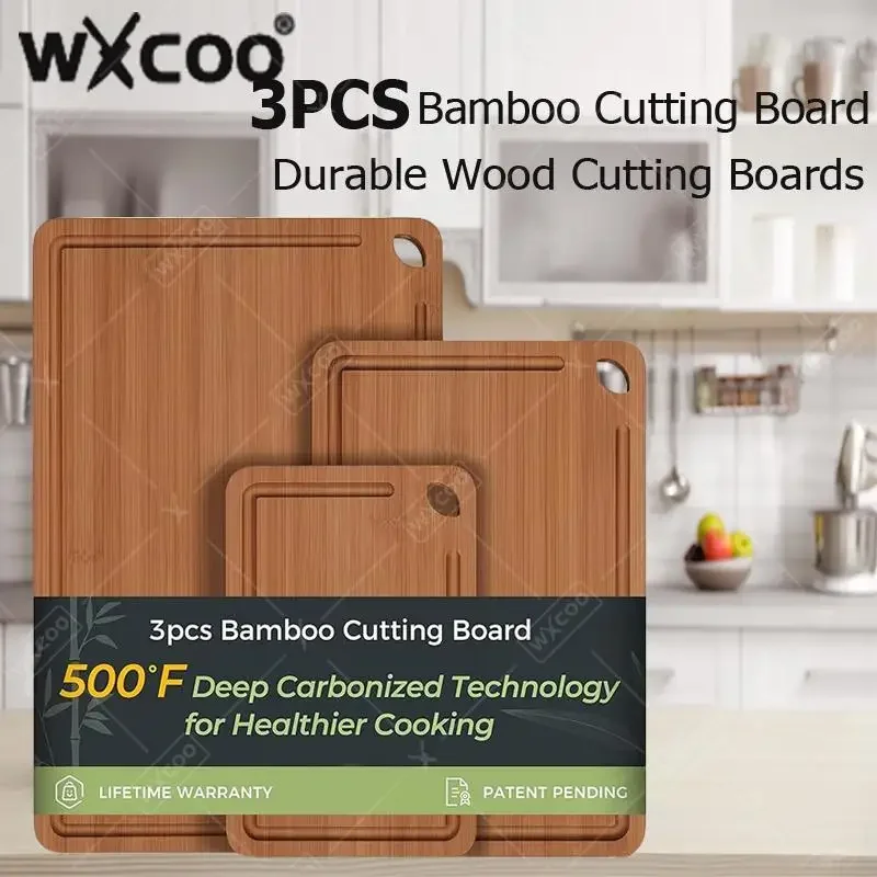 

3PCS Bamboo Cutting Board Solid Wood Non-slip Cut Vegetable Fruit Board for Kitchen Chopping Board Durable Wood Cutting Boards