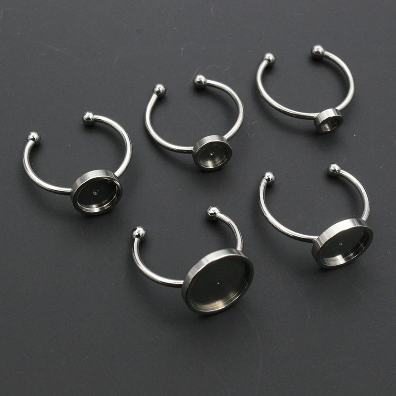 10 stücke 4 6 8 10 12mm dicke Edelstahl verstellbare Ringe in stellungen leere Basis, passen 4-12mm Glas Cabochons Knöpfe