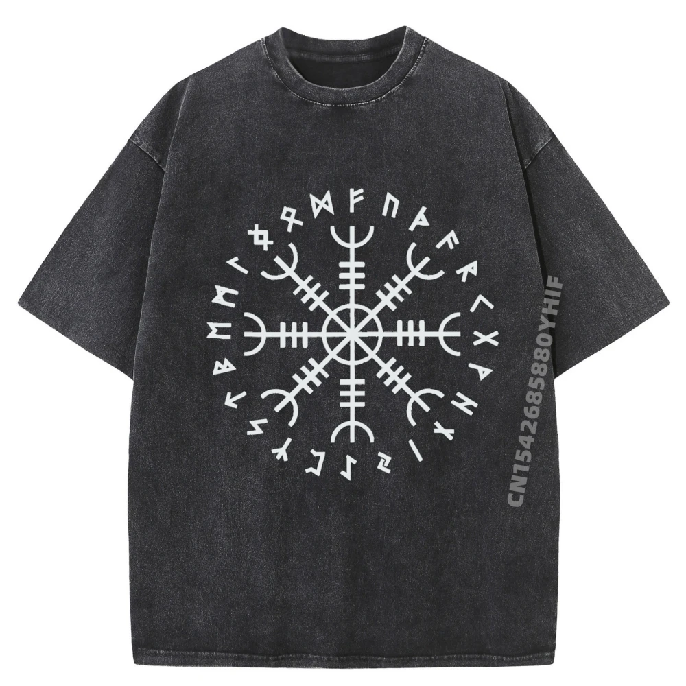

Funny Mans Washed T-shirts Viking Compass Vegvisir Symbol Printed Tops & Tees Street Luxury T Shirt Man Breathable Clothes