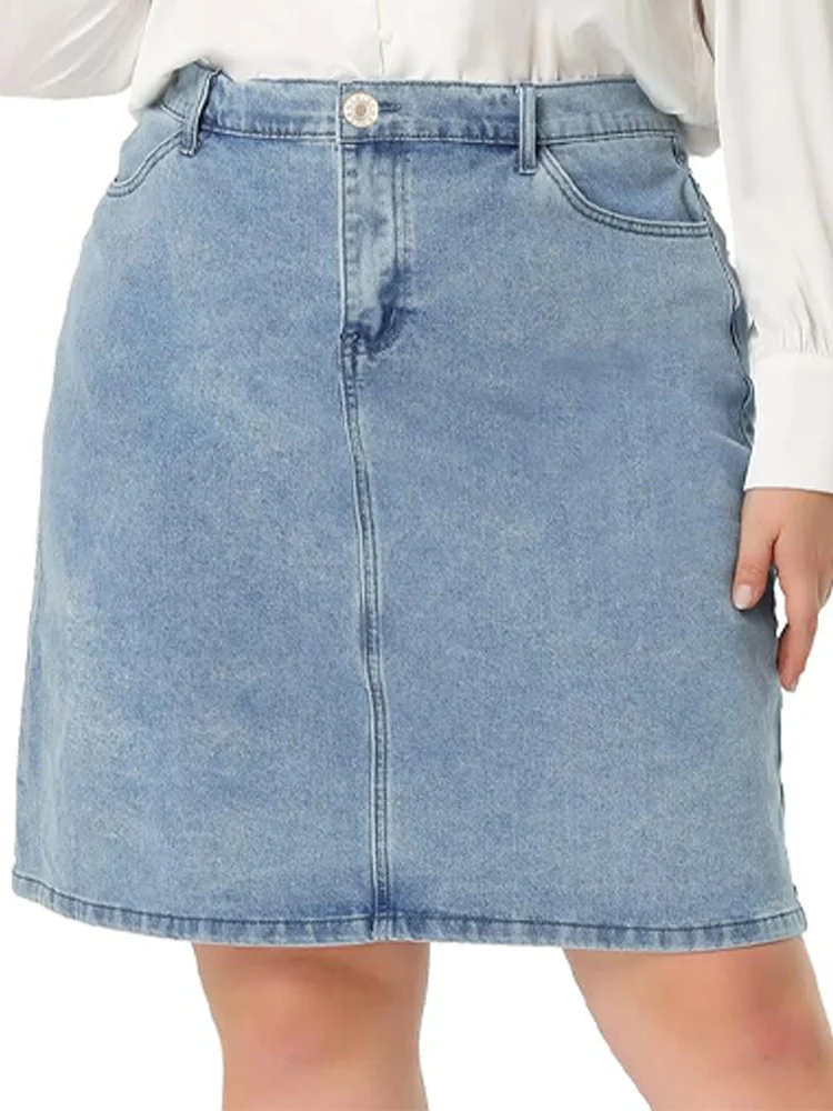 

ZMTUO женская джинсовая юбка больших размеров с высокой талией, повседневная классическая светло-голубая юбка-миди