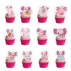 Pink Salamander Cake Toppers, Salamander Theme Birthday Party Cake Decoration ,Axolotl Happy Birthday Cake Insert