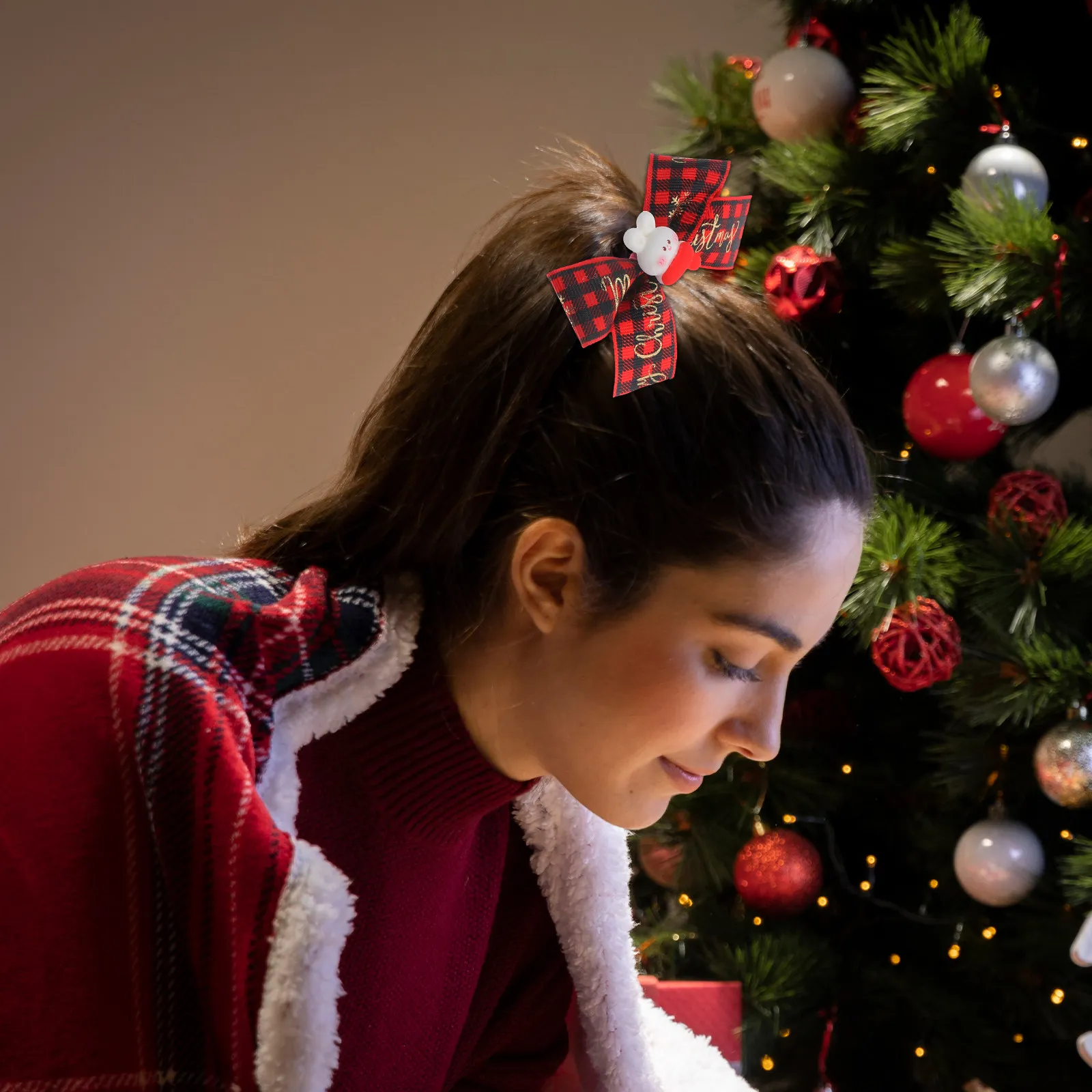 2Pcs Xmas Bow Hair Ties Elastic Hair Rope Fine Texture Bright Colors Excellent Workmanship for Daily Party Holiday Use