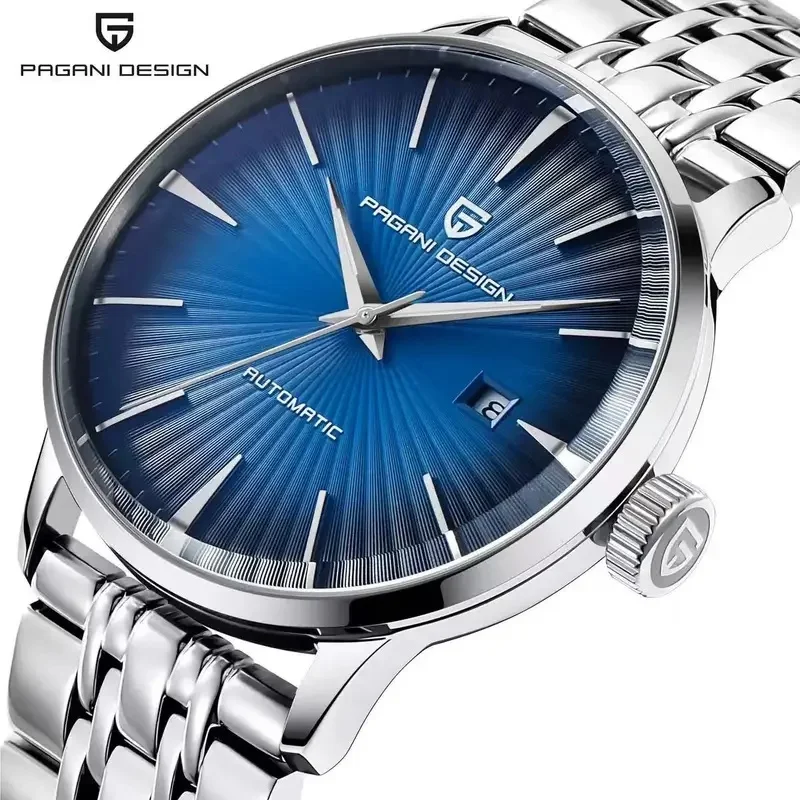 Pagani Design PD-2770 Men Automatic Mechanical Watch Purple Sunburst Dial Brown Leather Strap Business Waterproof Dress Wristwat