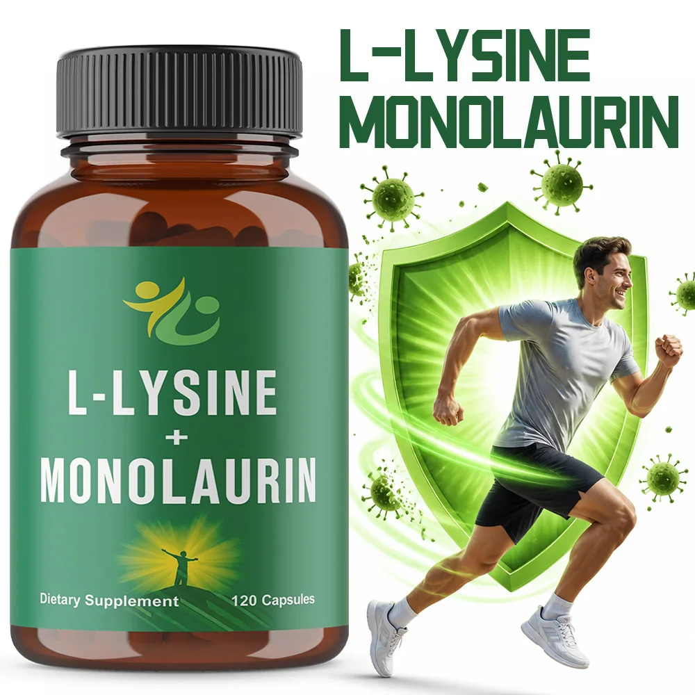 L-Lysine 1000mg with Monolaurin - Supports Skin, Tendons and Bones, Boosts Immunity Supplement