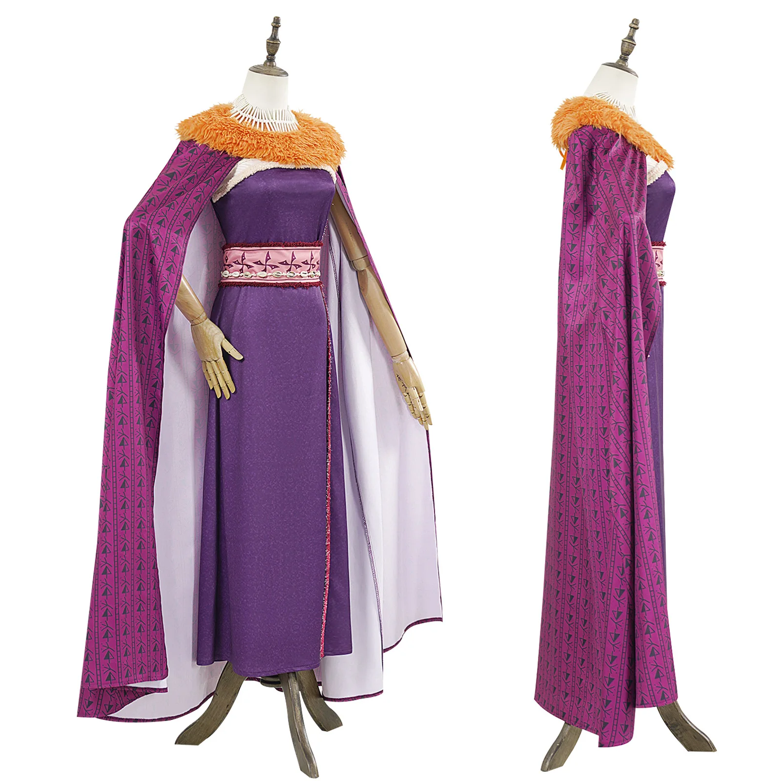 Women Moana Cosplay Costume Villain Matangi Dress Cloak Purple Suit Halloween Outfits Fur Collar Belt Full Set view 2