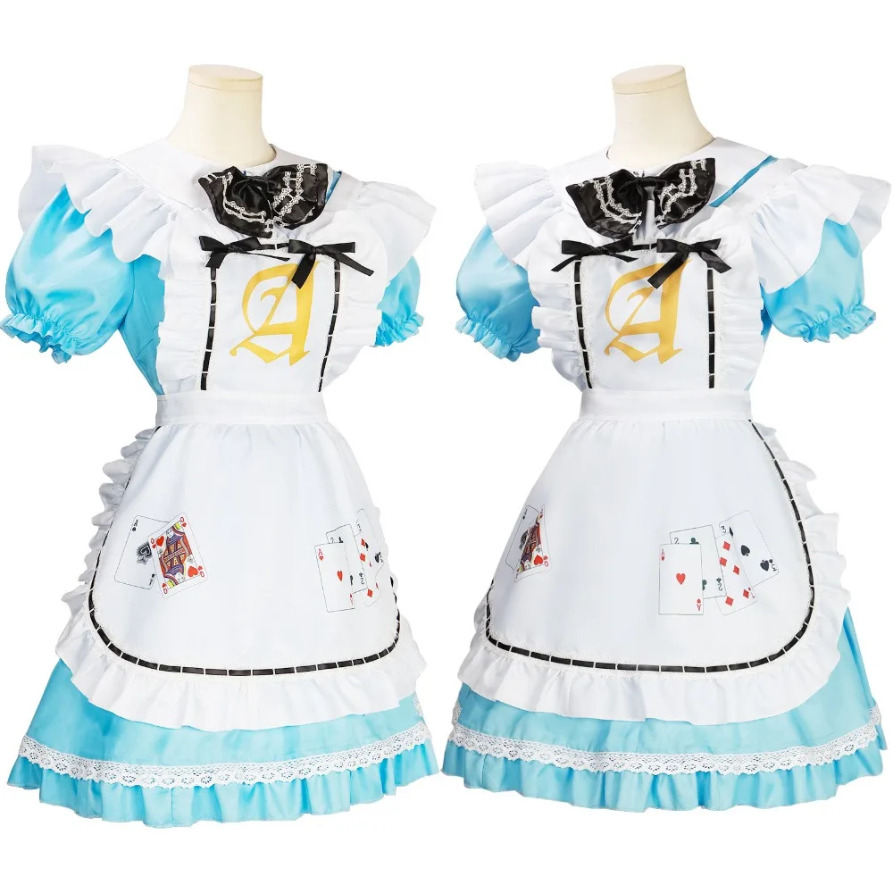 

Blue Alice Playing Cards Lolita Maid Dress Costumes Cosplay for Woman Waitress Alice Poker Maid Halloween Party Stage Costume