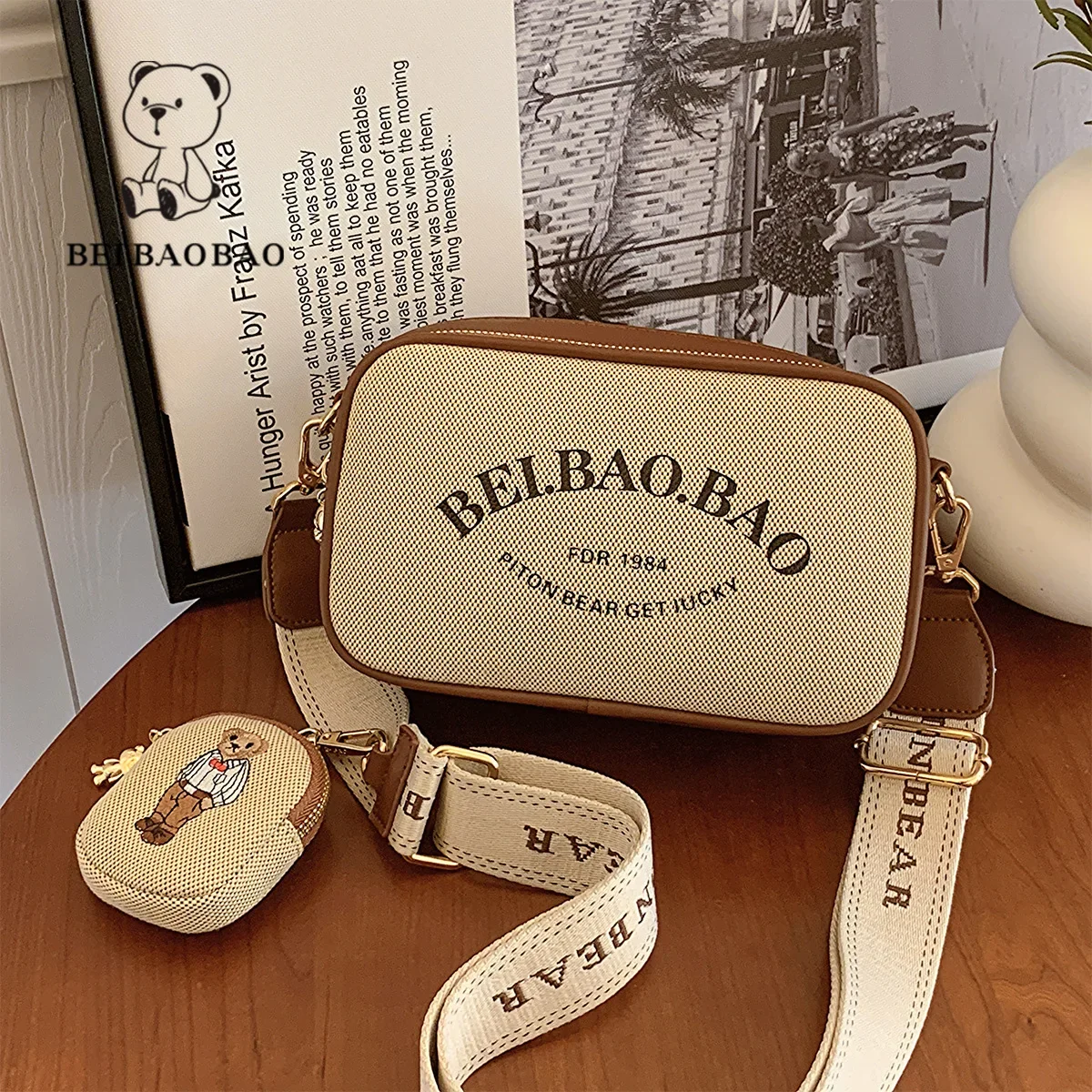 2024 New Single Shoulder Crossbody Bag Leisure Fashion Versatile Square Bags Shopping Travel Small For Women Letter Bear Pattern