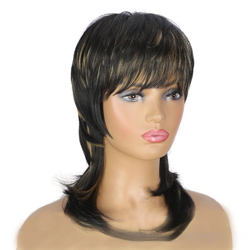 Popular wolf tail bangs women's anti curling  synthetic headband wigs