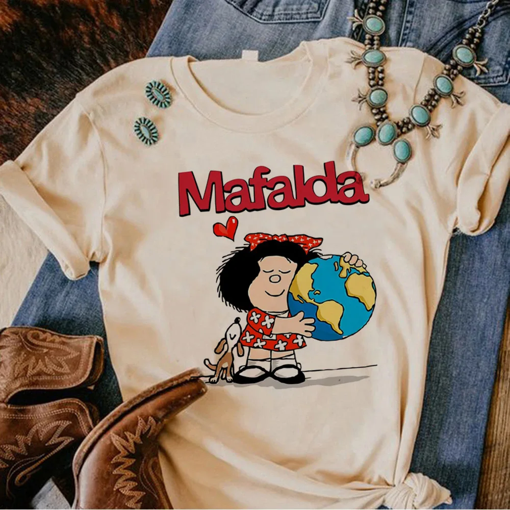 Mafalda t-shirt girl Graphic anime Colorful korean clothes University women tshirt anime Grunge University Digital graphic