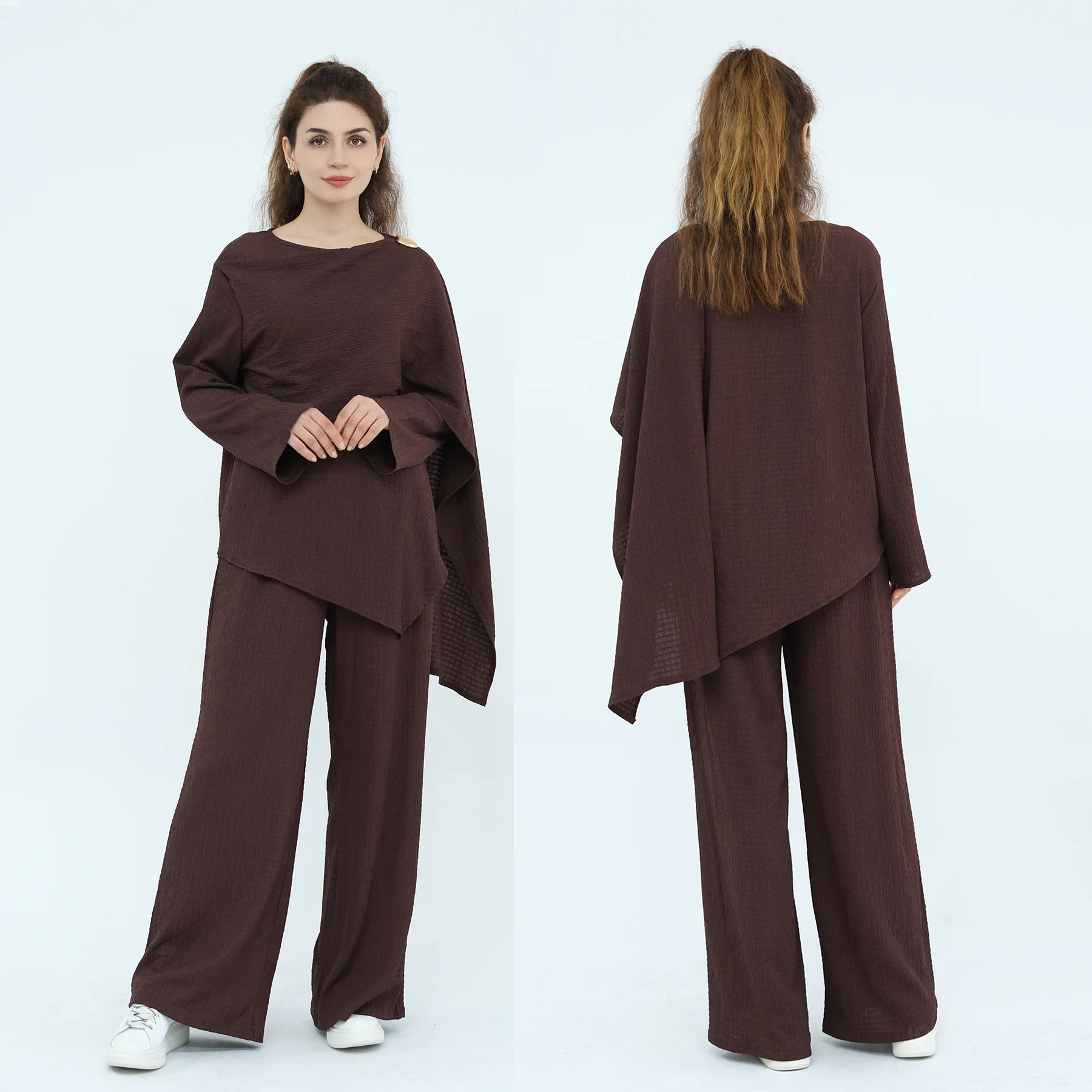 

Eid Muslim Women Long Sleeve Tops and Pants 2 Piece Set Dubai Abaya Kaftan Islam Clothing Arabic Outfits Tracksuit Ensembles New