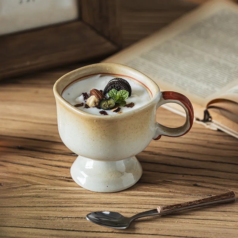 

Vintage Ceramic Cup High Quality Water Mug Creative Dessert Tall Shapede Yogurt Mugs Nordic Style Glaze Aged Coffee Cup